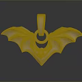 Stylish Silver Bat Wing Shaped Pendant With Metallic Loop And Central Accent 3d model