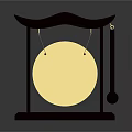 Traditional Gong Instrument With Wooden Frame Round Metal Disc Hanging Mallet And Sturdy Base