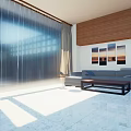 Modern Detached House Featuring Stone Facade Garage And City Skyline Under Blue Sky