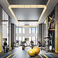 Spacious Modern Gym Interior With Bright Lighting Fitness Equipment And Yellow Exercise Balls