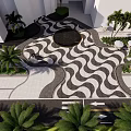 Modern Plaza Landscape Featuring Wave Pattern Pavement Circular Central Area And Palm Trees 3d model