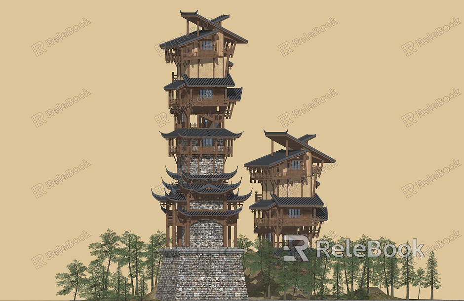 Attic pavilion pavilion pavilion waterside pavilion ancient building tower pagoda model