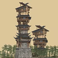 Attic pavilion waterside pavilion ancient building tower pagoda 3d model