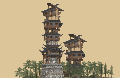 Attic pavilion waterside pavilion ancient building tower pagoda 3d model