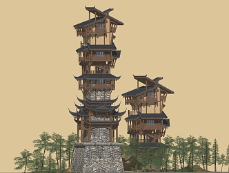 Attic pavilion waterside pavilion ancient building tower pagoda 3d model