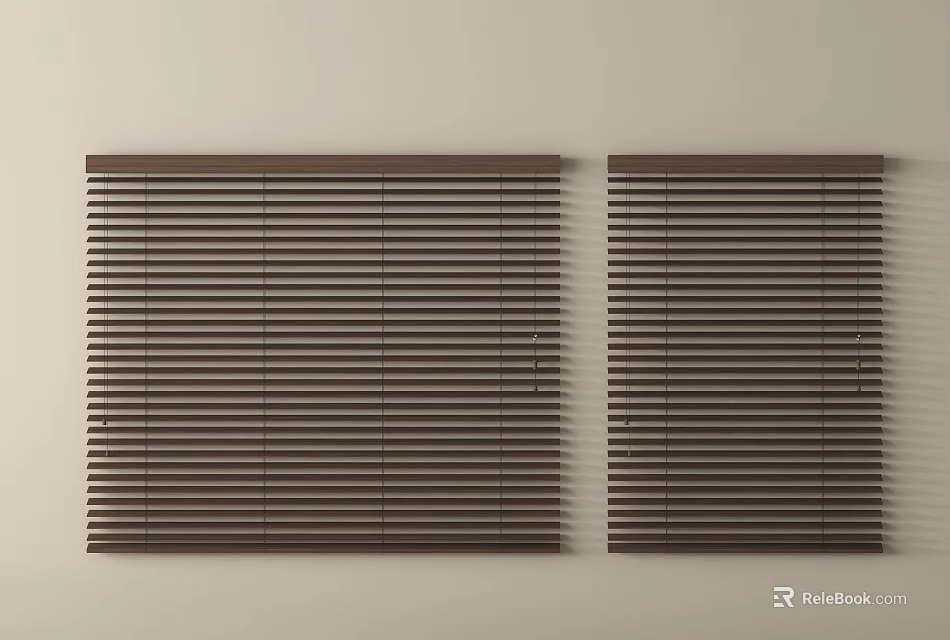 Dark Brown Window Blinds Mounted On Light Colored Wall Side By Side 3d model 