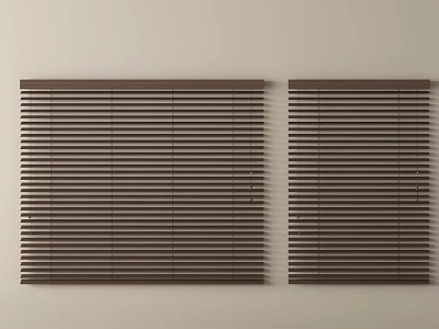 Dark Brown Window Blinds Mounted On Light Colored Wall Side By Side 3d model
