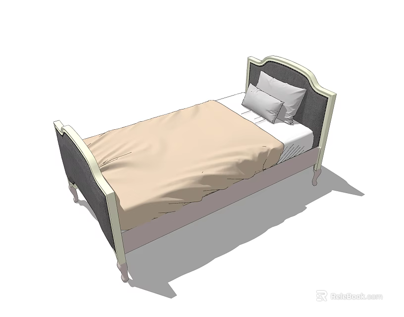Simple Single Bed Design With Dark Headboard Light Sheet And Pillow 3d model