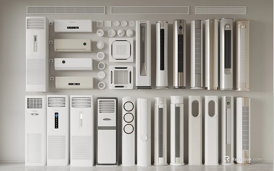 Modern Air Conditioners And Fans In Various Styles With Sleek Designs For Home Cooling 3d model 