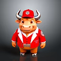 Cartoon Bull Character In Red Jacket With Logo Cap Horns And Shiny Shoes