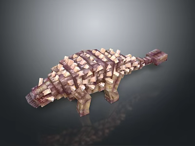 3D Block Dinosaur Model With Spiked Back And Pixel Art Design 3d model