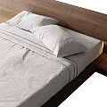 Modern Double Bed With Wooden Headboard White Mattress And Floating Frame