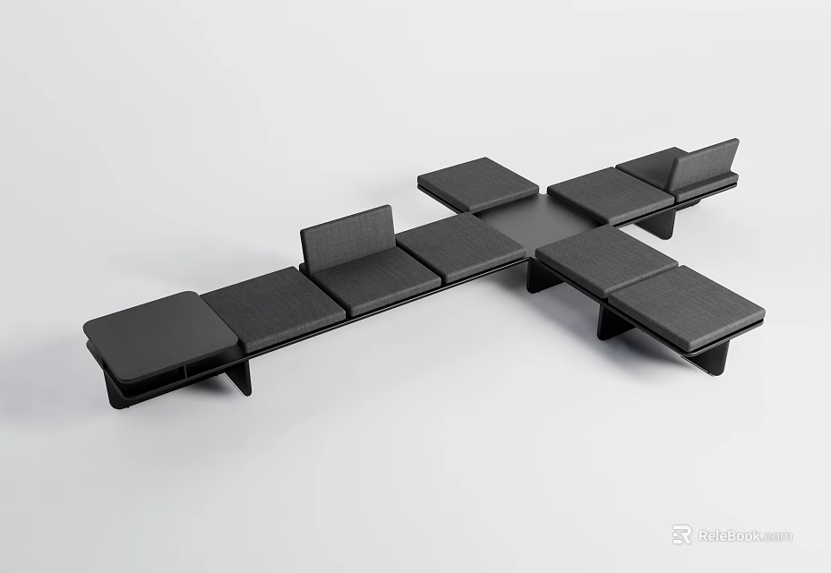 Modern Black Modular Sectional Sofa With Multiple Seating Units And Side Tables 3d model