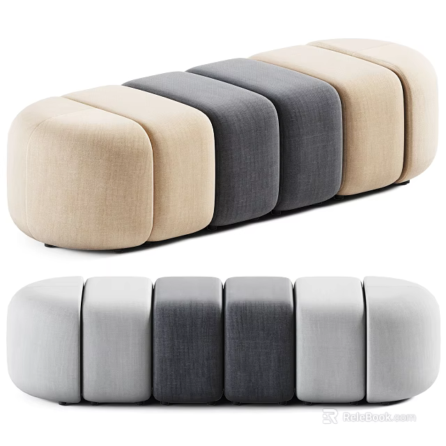 Modern Modular Sofa Stools With Beige Gray And White Upholstered Seating Design 3d model