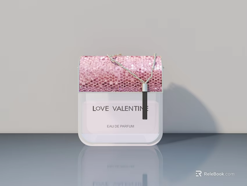 Hinged Door With Pink Sequin Decoration Beside Love Valentine Eau De Parfum Box 3d model 