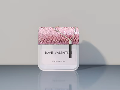 Hinged Door With Pink Sequin Decoration Beside Love Valentine Eau De Parfum Box 3d model