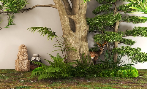 Fern Bryophytes Sick Trees Big Trees Pine Animals Sika Deer Landscape Greening Landscape Sick 3d model