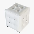 White Leather Tufted Ottoman with Decorative Studs and Square Design 3d model