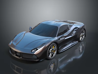 Silver Sports Car With Sleek Modern Design And Large Alloy Wheels On Reflective Surface 3d model