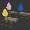 Outdoor Platforms With Railings Three Trees And Gray Ground With Yellow Lines