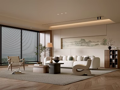 Modern Style Living Room Antique Living Room Sofa Coffee Table Combination Leisure Sofa Chair Jewelry Background Wall 3d model
