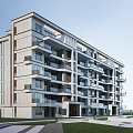 Modern Multistory Apartment Building Exterior Design With Balconies Lawn And Pathway