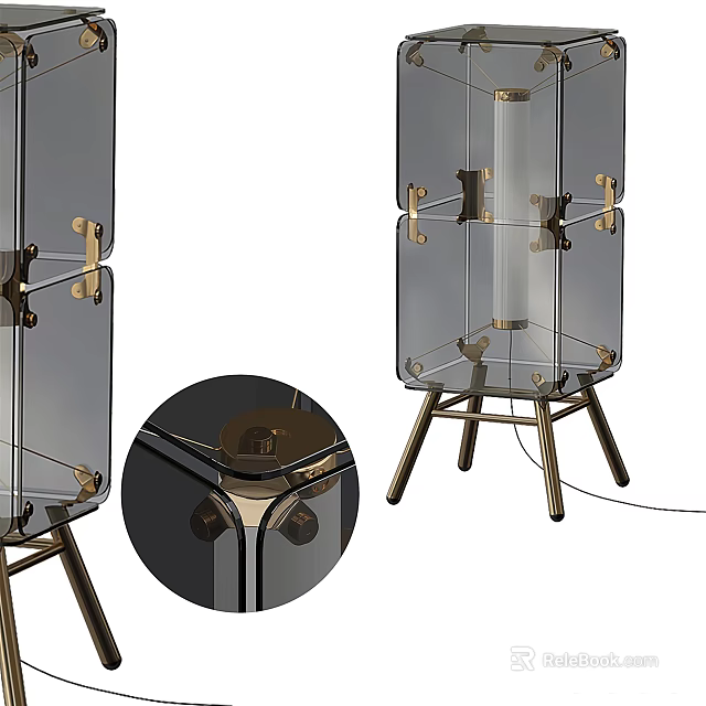 Modern Transparent Glass Table Lamp With Gold Metal Tripod Base Design 3d model 