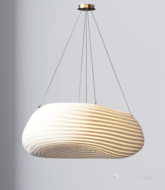 Modern White Striped Oval Shaped Hanging Pendant Light Design Details 3d model 