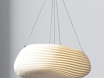 Modern White Striped Oval Shaped Hanging Pendant Light Design Details 3d model