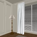 Elegant Room Corner With White Walls Decorative Moldings Floor Lamp And Venetian Blinds