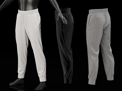 Loose Fit Casual Pants in White Black Gray with Multiple Angles Front Side Back View 3d model