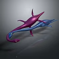 Purple and blue abstract streamlined creatures with smooth surfaces on gray background 3d model