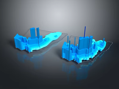 Blue 3D City Models With Tall Buildings And Roads Two Displayed Side By Side 3d model