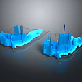 Blue 3D City Models With Tall Buildings And Roads Two Displayed Side By Side