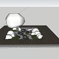 Garden Decor Featuring Wooden Deck Red Maple Tree Stone Path Pebbles And Purple Flowers