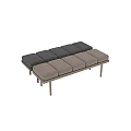 Modern Sofa Bench With Gray Beige Upholstered Seats And Wooden Frame Design
