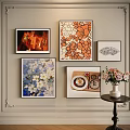 Photo Wall Decor Featuring Various Artworks Floral Prints City Night Scene And Food Themed Paintings