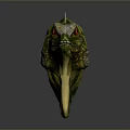 Artistic Green Yellow Lizard Head with Red Eyes Spiky Details and White Spots