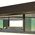 Traditional Pavilion Design With Wooden Frame Triangular Roof Vertical Slats And Stone Base