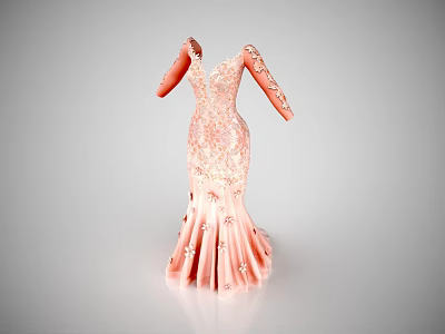 Pink Sparkling Dessert With Mermaid Tail Design And Long Sleeves 3d model