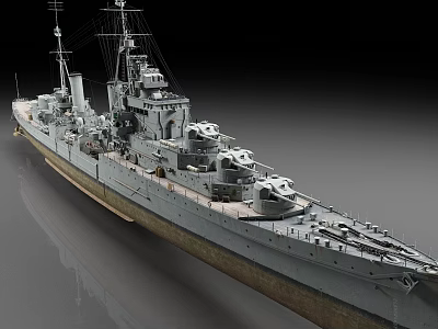 Realistic 3D Model Of A Battleship With Turrets And Superstructure 3d model