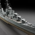 Realistic 3D Model Of A Battleship With Turrets And Superstructure