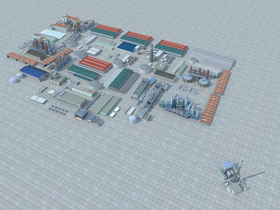 Comprehensive Industrial Plant Layout With Multiple Buildings Various Colored Roofs Pipelines And Equipment 3d model