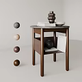 Wooden Side Table With Marble Top Stacked Vase Books Lower Shelf And Decorative Balls