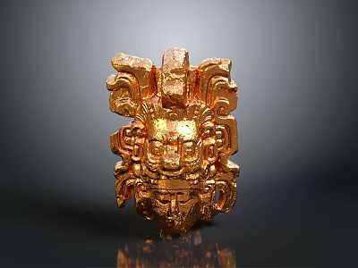 Golden Sculpture Carving With Intricate Patterns And Ancient Cultural Design 3d model
