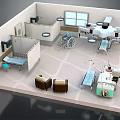 Medical Room Interior With Surgical Equipment Wheelchair Hospital Bed And Examination Table