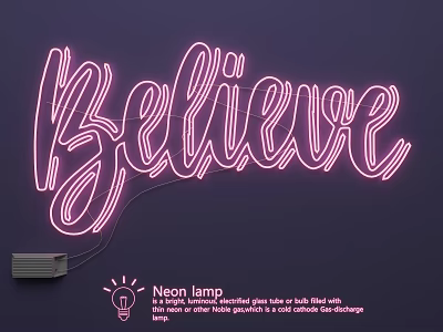 Bright Vibrant Neon Light Fixture with Believe Word Design and Edge Lighting Effect 3d model