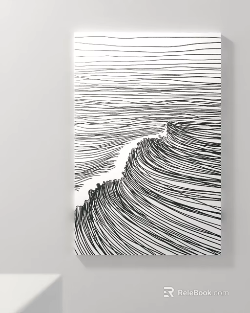 Abstract Black White Line Art With Flowing Wave Pattern For Wall Decor 3d model 