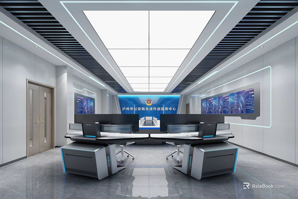 Sleek Modern Conference Room Interior With Spacious Table Digital Screens And Ambient Lighting 3d model 