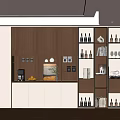 Modern Wooden and White Decorative Cabinet with Glass Doors Shelves Books Wine Bottles and Decorations